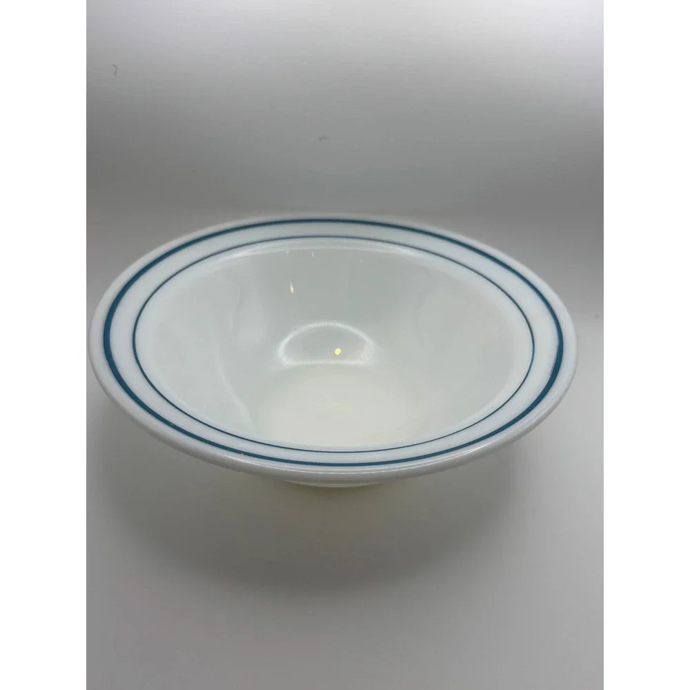 VintAnchor Hocking Fire-King 350 Milk Glass Mixing Bowl Blue Bands 938 USA